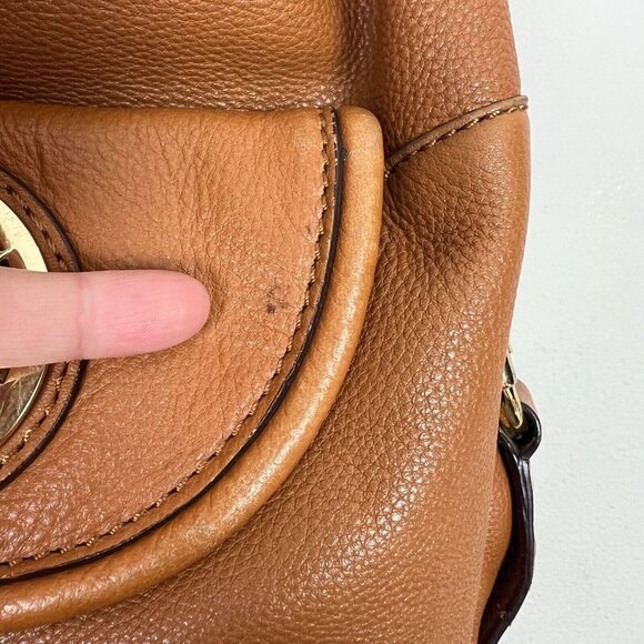 Michael Kors Leather Hobo Handbag Shoulder Bag Gold Plated Hardware Fulton Brown - Picture 7 of 16